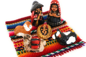 Miniature Nativity Scene on a Manta Peruvian Style 1.25” Tall