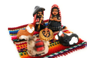 Miniature Nativity Scene on a Manta Peruvian Style 1.25” Tall