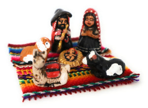 Miniature Nativity Scene on a Manta Peruvian Style 1.25” Tall