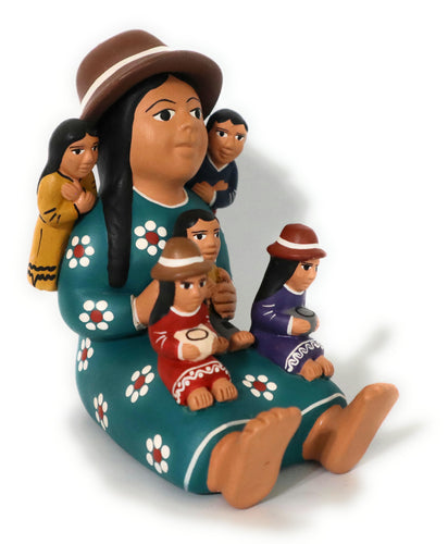 Peruvian Folk Art Pottery Storyteller Country Woman with Kids Figurine Multicolor Ceramic. Andean Version 5