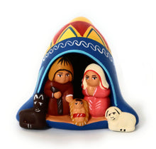 Load image into Gallery viewer, Miniature Peruvian Nativity Scene inside a Peruvian Beanie Chullo Peruvian Christmas Andean Style 2.5&quot; Tall