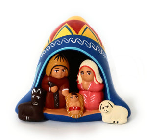 Miniature Peruvian Nativity Scene inside a Peruvian Beanie Chullo Peruvian Christmas Andean Style 2.5" Tall