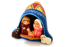 Load image into Gallery viewer, Miniature Peruvian Nativity Scene inside a Peruvian Beanie Chullo Peruvian Christmas Andean Style 2.5&quot; Tall