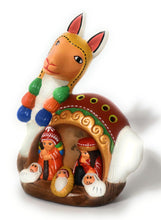 Load image into Gallery viewer, Peruvian Nativity inside a Llama Christmas Decor Ceramic Pottery Folk Art Nacimiento Scene 6&quot; Tall