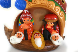 Peruvian Nativity inside a Llama Christmas Decor Ceramic Pottery Folk Art Nacimiento Scene 6" Tall