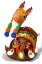 Load image into Gallery viewer, Peruvian Nativity inside a Llama Christmas Decor Ceramic Pottery Folk Art Nacimiento Scene 6&quot; Tall