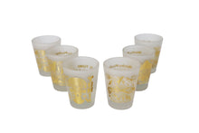 Load image into Gallery viewer, Frosted Shot Glasses Engraved with Gold Color Peruvian Style Inca Culture Set of 6 Pieces