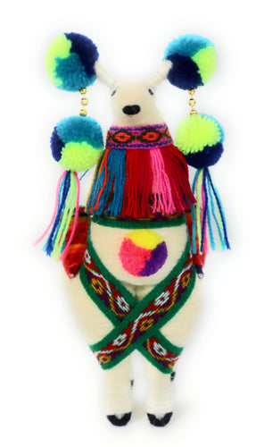 Wool Multicolor Llama Figurine. Peruvian Folk Art. 7.5