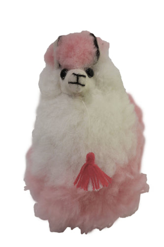 Llama Figurine Original Fur Stuffed Animal Light Pink & White Color 6.5