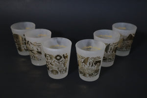 Frosted Shot Glasses Engraved with Gold Color Peruvian Style Inca Culture Set of 6 Pieces