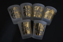 Load image into Gallery viewer, Frosted Shot Glasses Engraved with Gold Color Peruvian Style Inca Culture Set of 6 Pieces