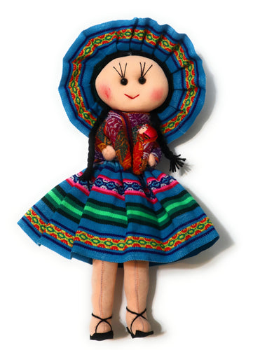 Rag Doll, Cholita Traditional Attire of Countrywoman of The Andes. Handcrafted Decorative Doll. 13.5