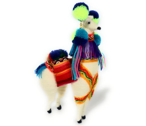 Wool Multicolor Llama Figurine. Peruvian Folk Art. 7.5