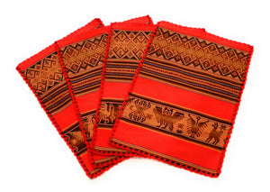 Placemats for Dinner Manta Textile Rustic Native Table Mats Orange Dining Decor Placemats Peruvian Ethnic Textile Manta, Tapestries 16" L x 13" W Set of 4