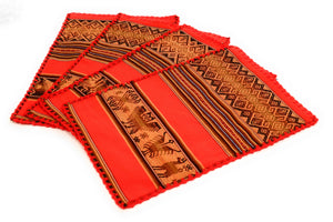 Placemats for Dinner Manta Textile Rustic Native Table Mats Orange Dining Decor Placemats Peruvian Ethnic Textile Manta, Tapestries 16" L x 13" W Set of 4