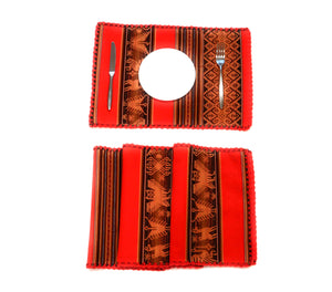 Placemats for Dinner Manta Textile Rustic Native Table Mats Orange Dining Decor Placemats Peruvian Ethnic Textile Manta, Tapestries 16" L x 13" W Set of 4