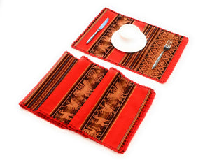 Placemats for Dinner Manta Textile Rustic Native Table Mats Orange Dining Decor Placemats Peruvian Ethnic Textile Manta, Tapestries 16" L x 13" W Set of 4