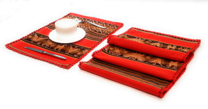 Placemats for Dinner Manta Textile Rustic Native Table Mats Orange Dining Decor Placemats Peruvian Ethnic Textile Manta, Tapestries 16" L x 13" W Set of 4