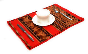 Placemats for Dinner Manta Textile Rustic Native Table Mats Orange Dining Decor Placemats Peruvian Ethnic Textile Manta, Tapestries 16" L x 13" W Set of 4