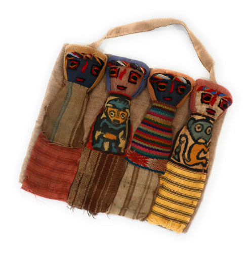 Funerary Dolls, Fertility Amulet Wall Hanging. Four Dolls Wrapped on Handwoven Traditional Peruvian Textile. 8