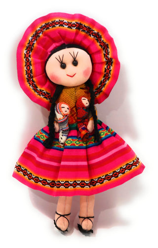 Rag Doll, Cholita Traditional Attire of Countrywoman of The Andes. Handcrafted Decorative Doll. 13.5