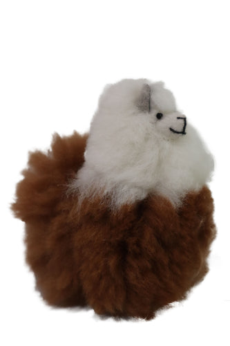 Llama Figurine Original Fur. Stuffed Llama White & Brown Color. 5