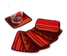 Load image into Gallery viewer, Andean Textile Fabric Coasters Red, Orange Color. Inca Design. Set of 6