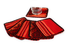 Load image into Gallery viewer, Andean Textile Fabric Coasters Red, Orange Color. Inca Design. Set of 6