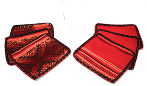 Andean Textile Fabric Coasters Red, Orange Color. Inca Design. Set of 6