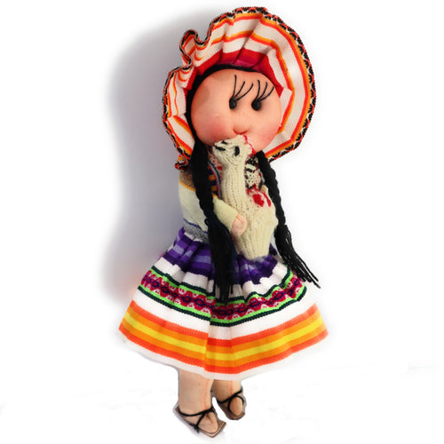 Rag Doll, Cholita Traditional Attire of Countrywoman of The Andes. Handcrafted Decorative Doll. 13.5