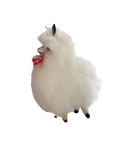 Llama Figurine Real Fur White Color 7 Inch.